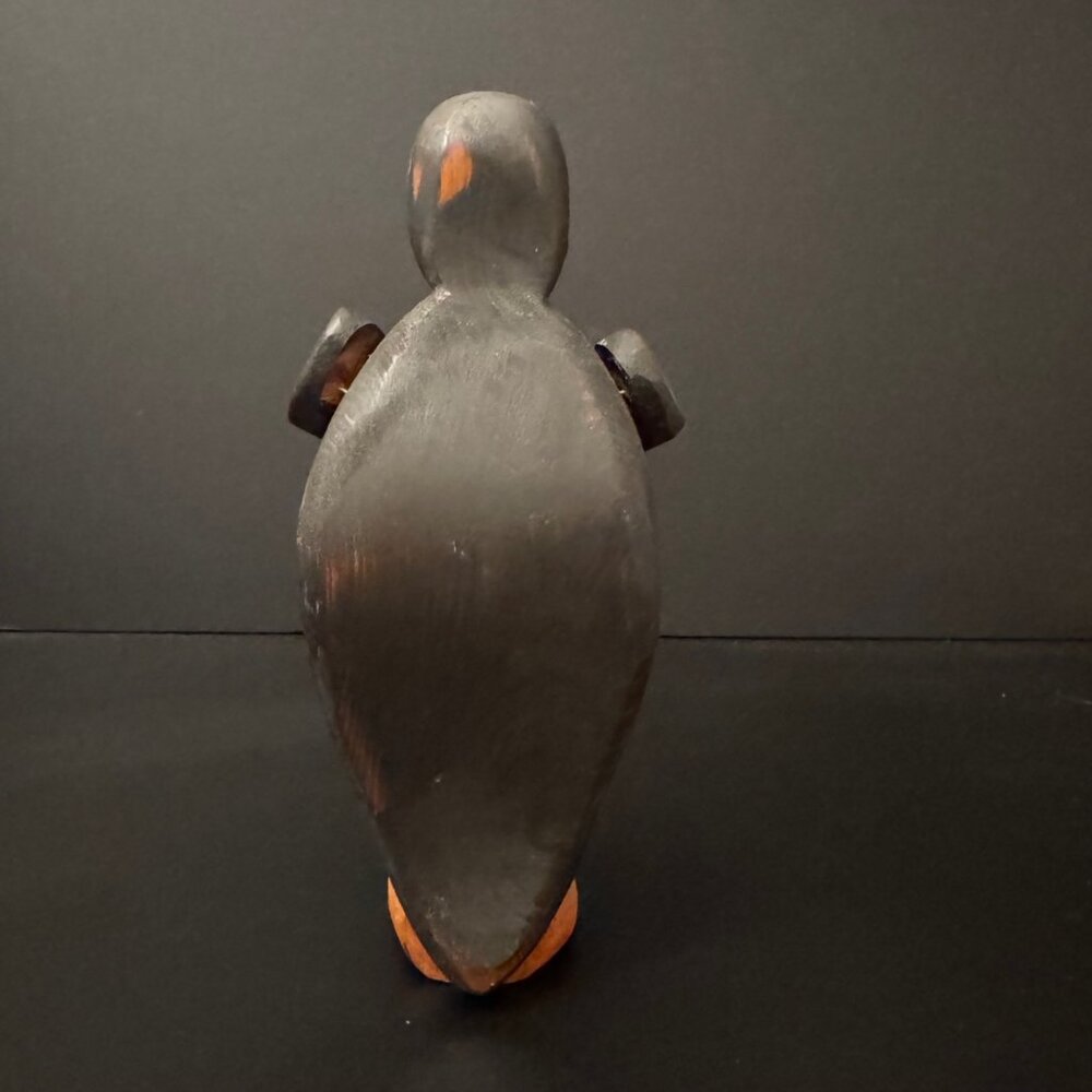 Hand-Carved Wooden Penguin Figurine Signed USKO Rustic Folk Art Wood - Picture 3 of 12